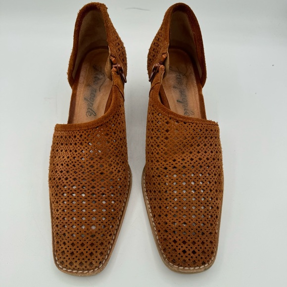 Free People Pandora D Orsay Laser Cut Out Brown Suede Shoe Boot Boho - Picture 4 of 14